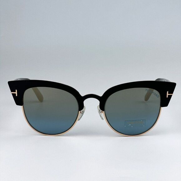 NEW Tom Ford FT0607/S ALEXANDRA 05X Black Blue Mirrored Cat Eye Women Sunglasses
